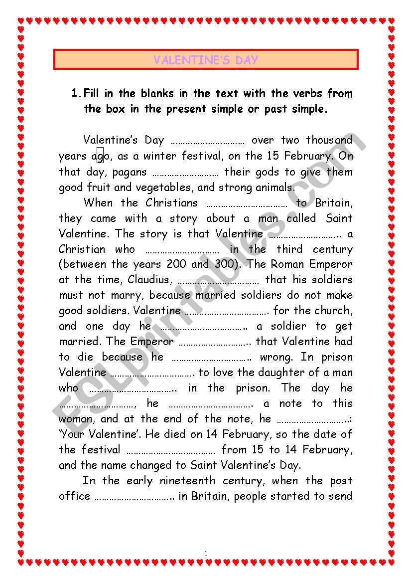 Valentines Day worksheet