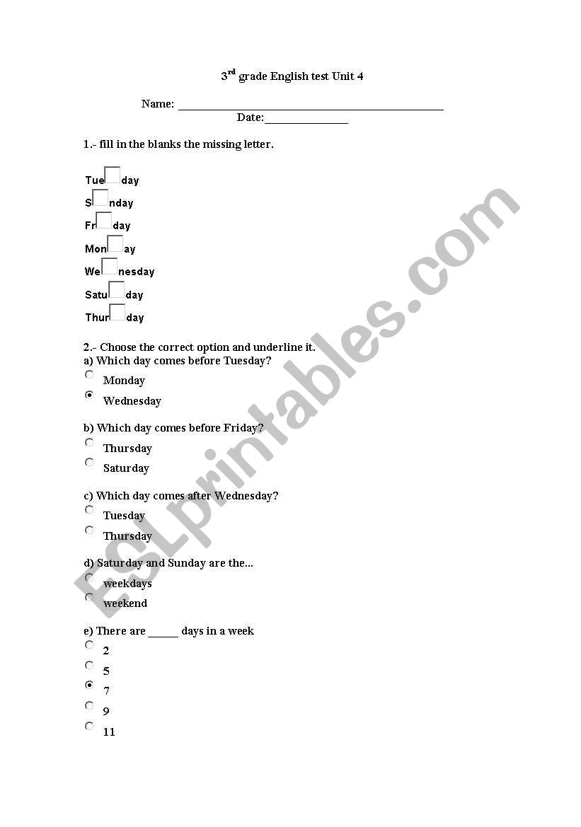 Days, months and seasons  worksheet