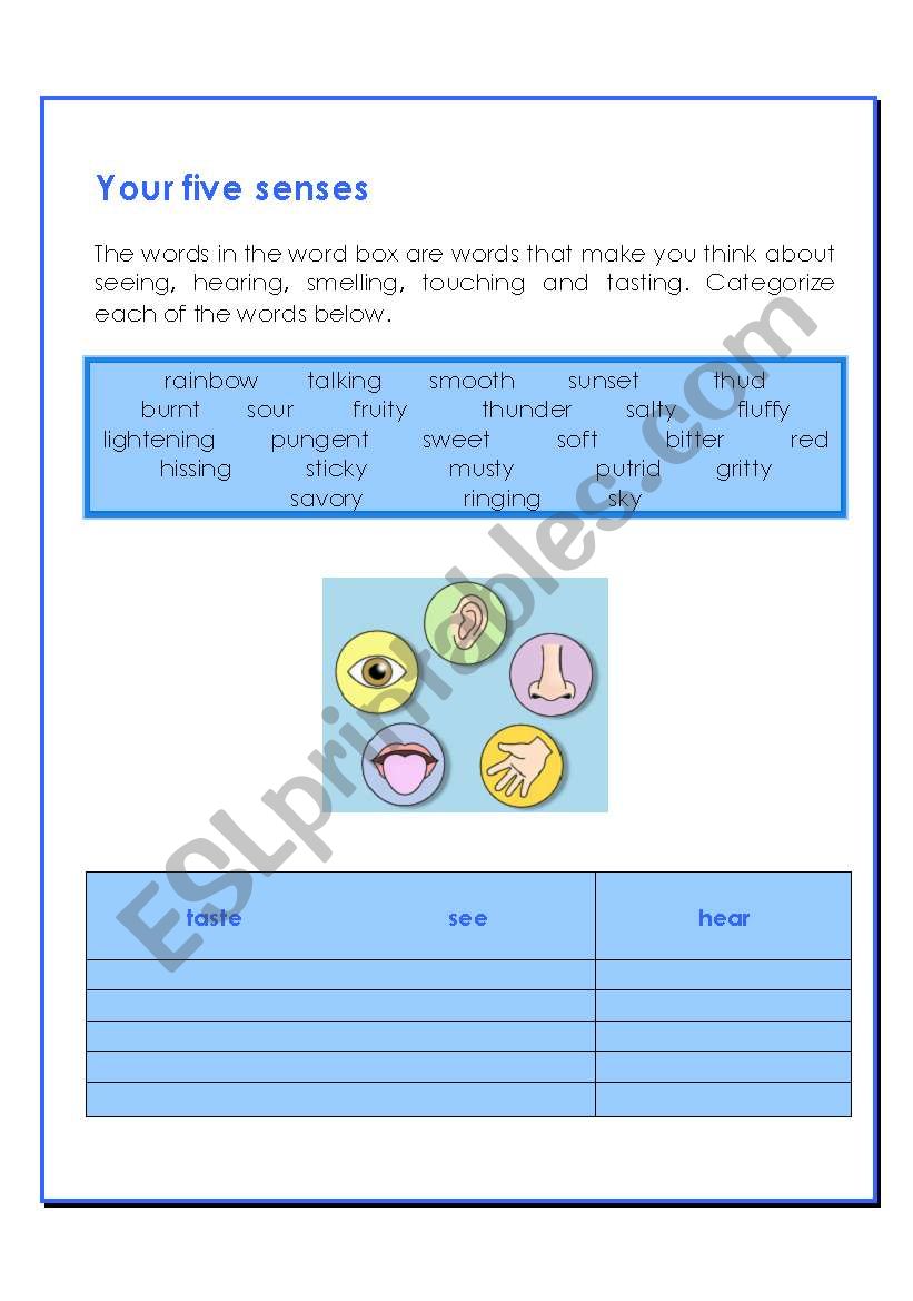 Five senses worksheet