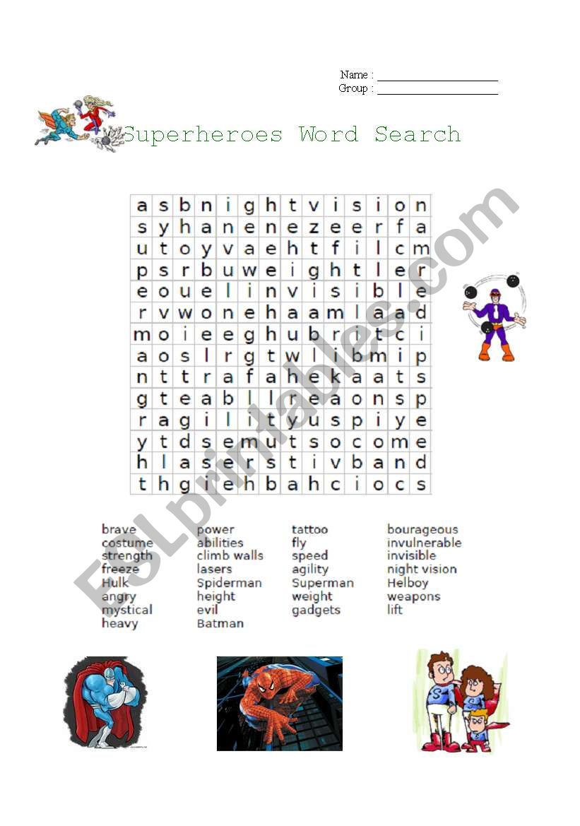 Superheroes Word Search worksheet