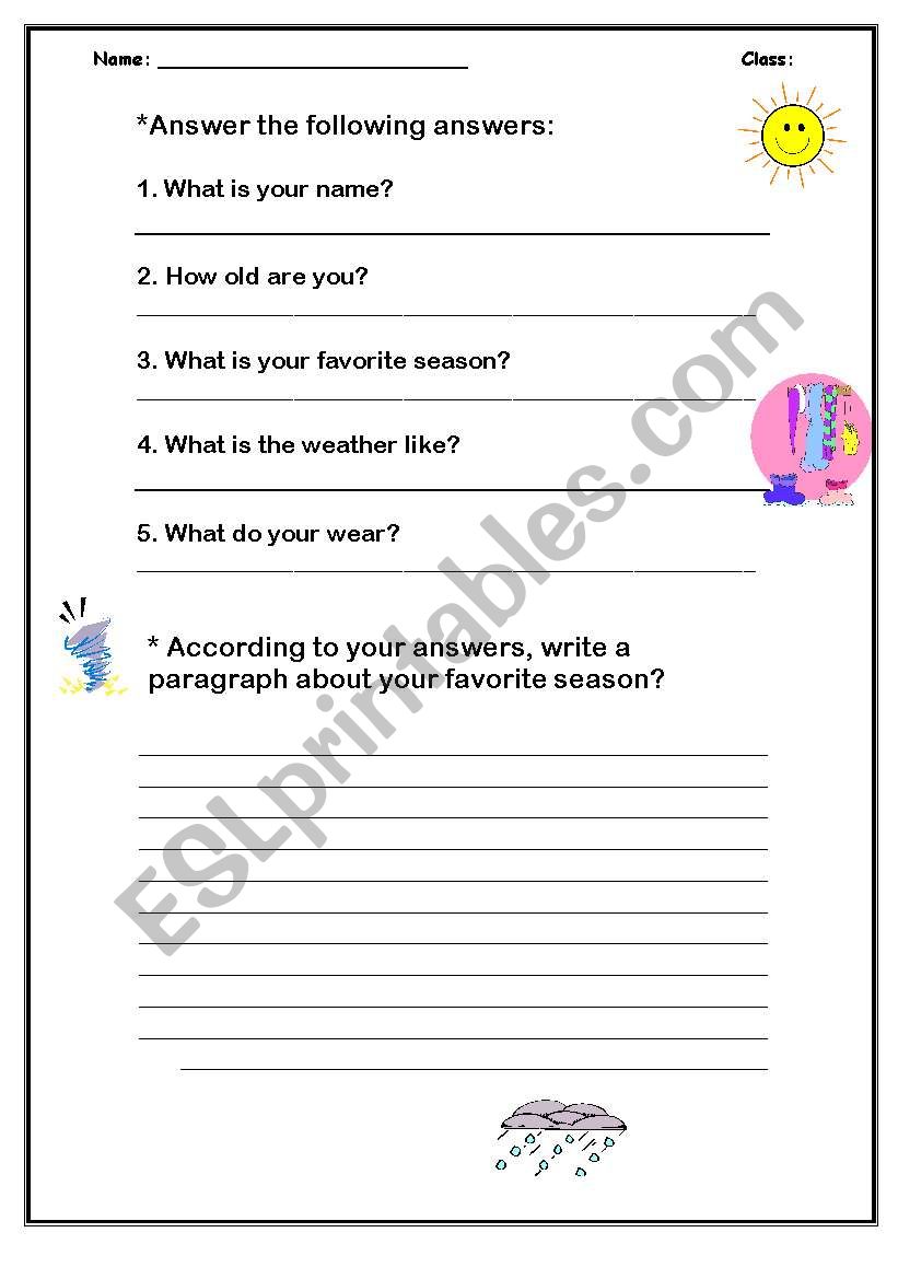 favorite season worksheet