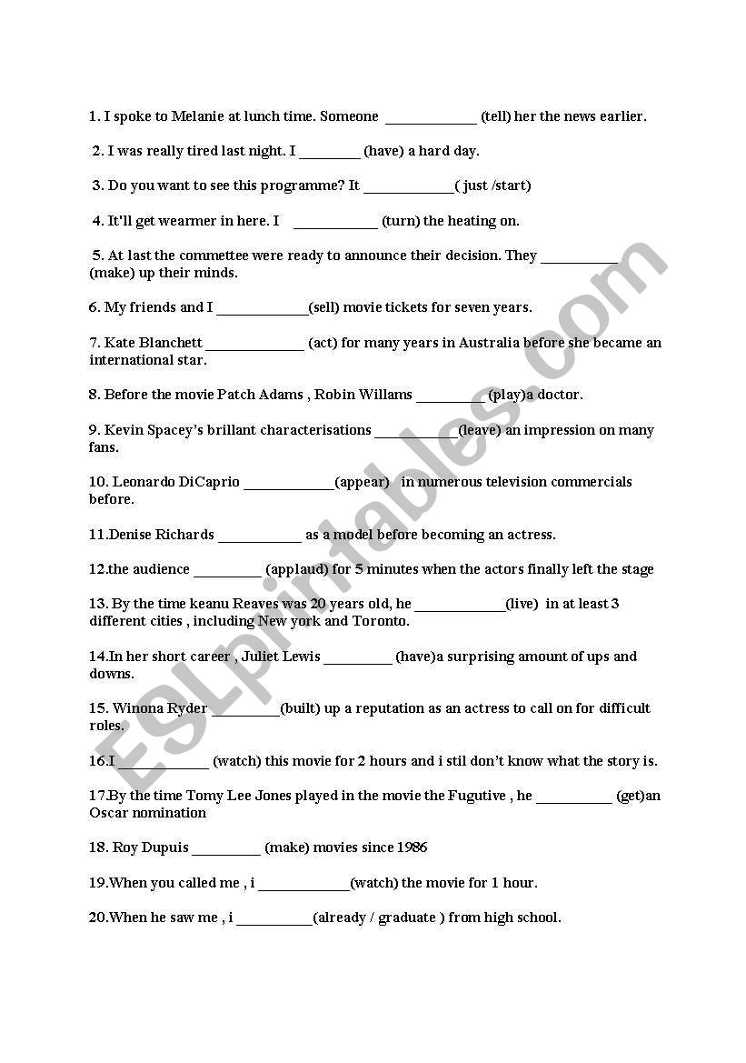 perferct exercise for present perfect tense