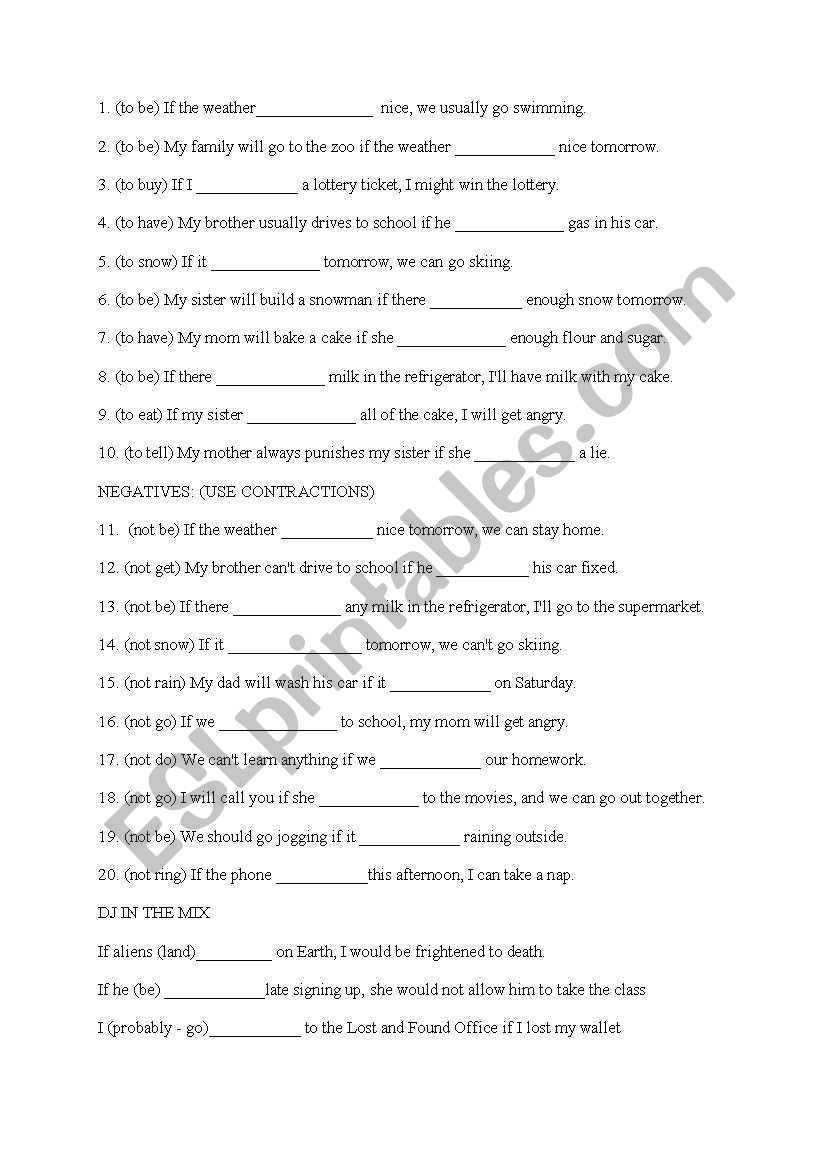 conditionals (if clauses) worksheet