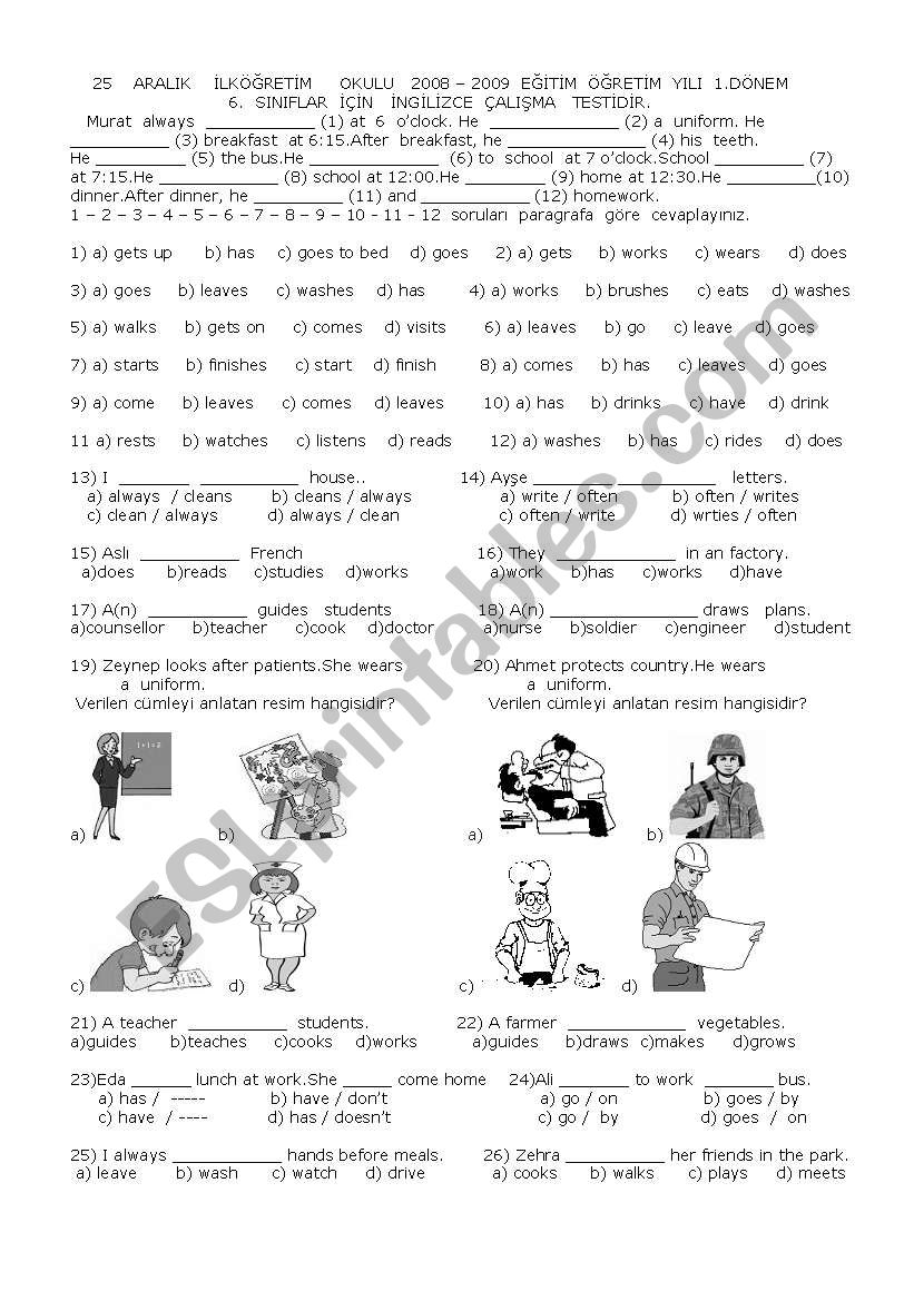 Simple present tense worksheet