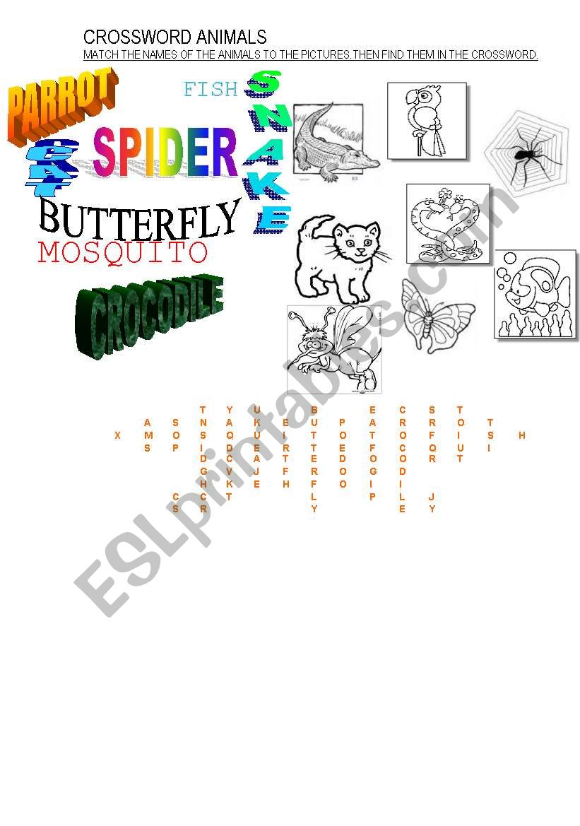 crossword animals worksheet