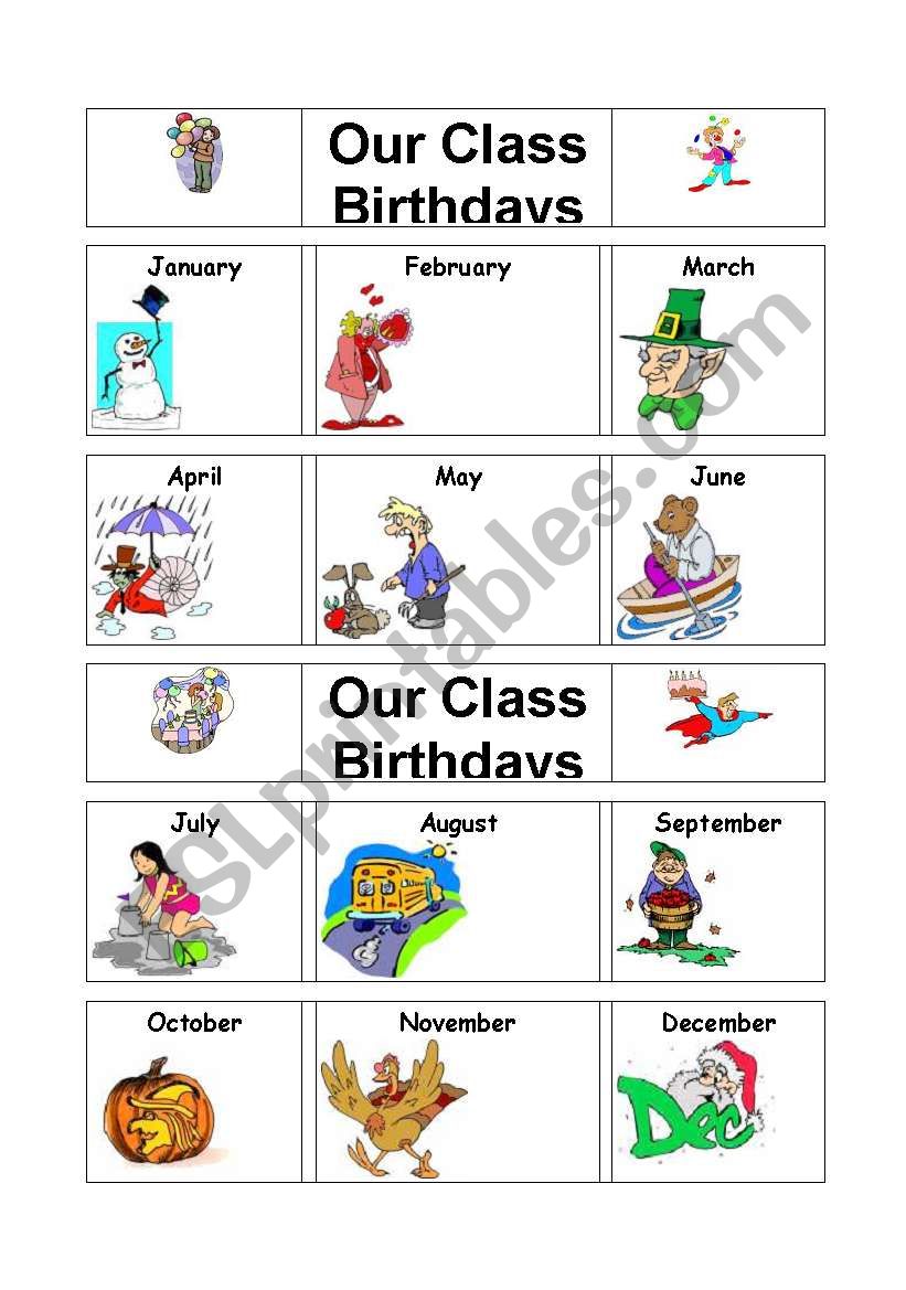 Class Birthdays worksheet