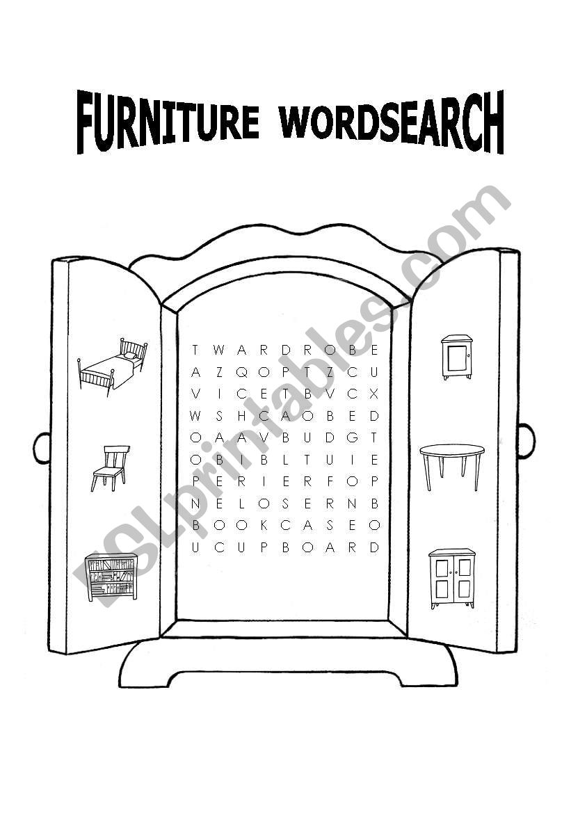 furniture wordsearch worksheet
