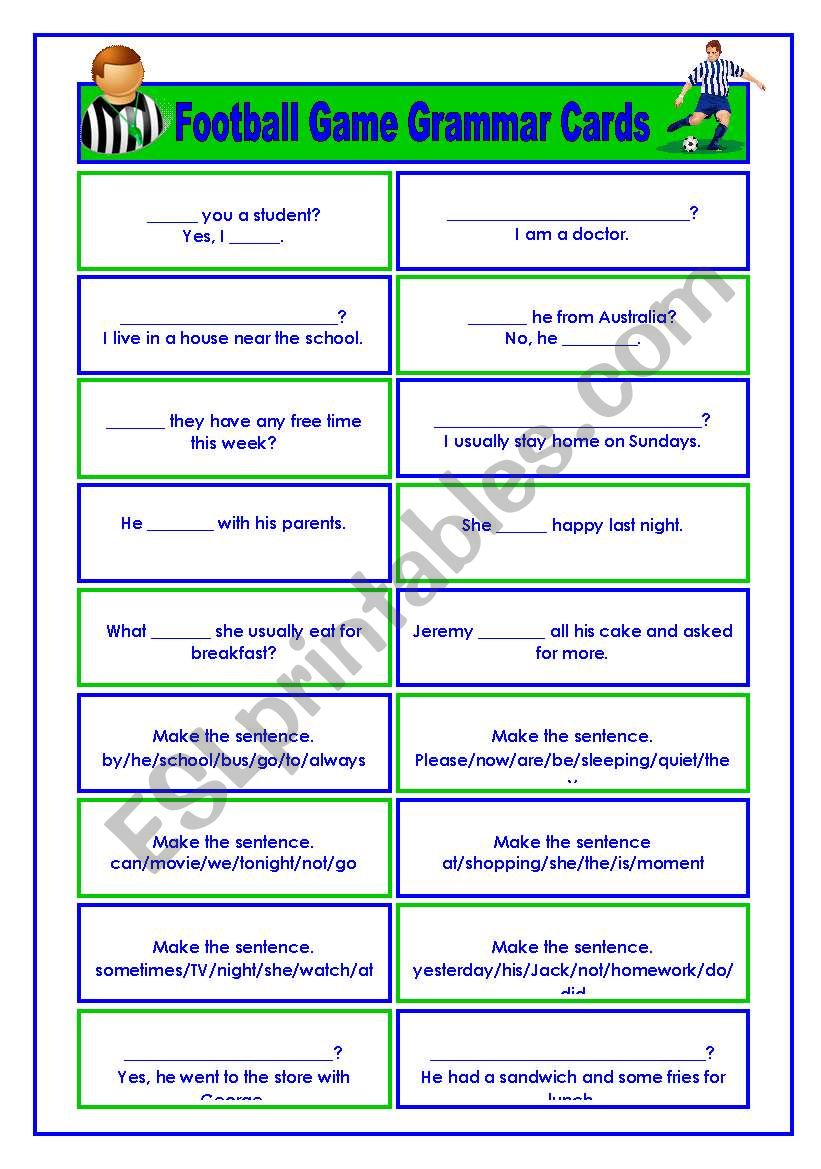 Football/Soccer Game Grammar Cards (2/6)