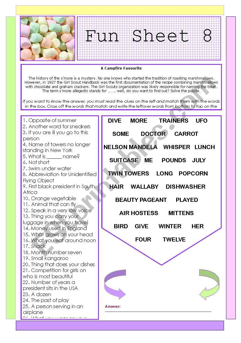 Fun Sheet 8 worksheet