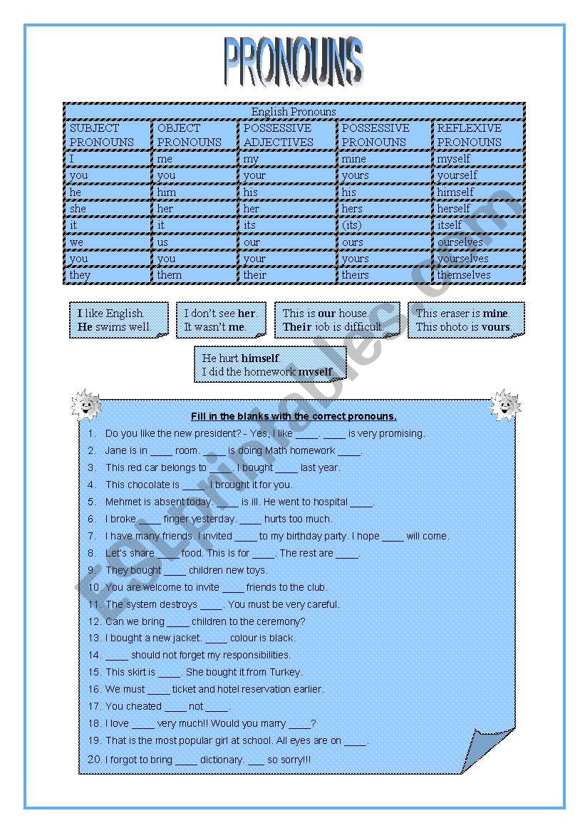 Pronouns worksheet