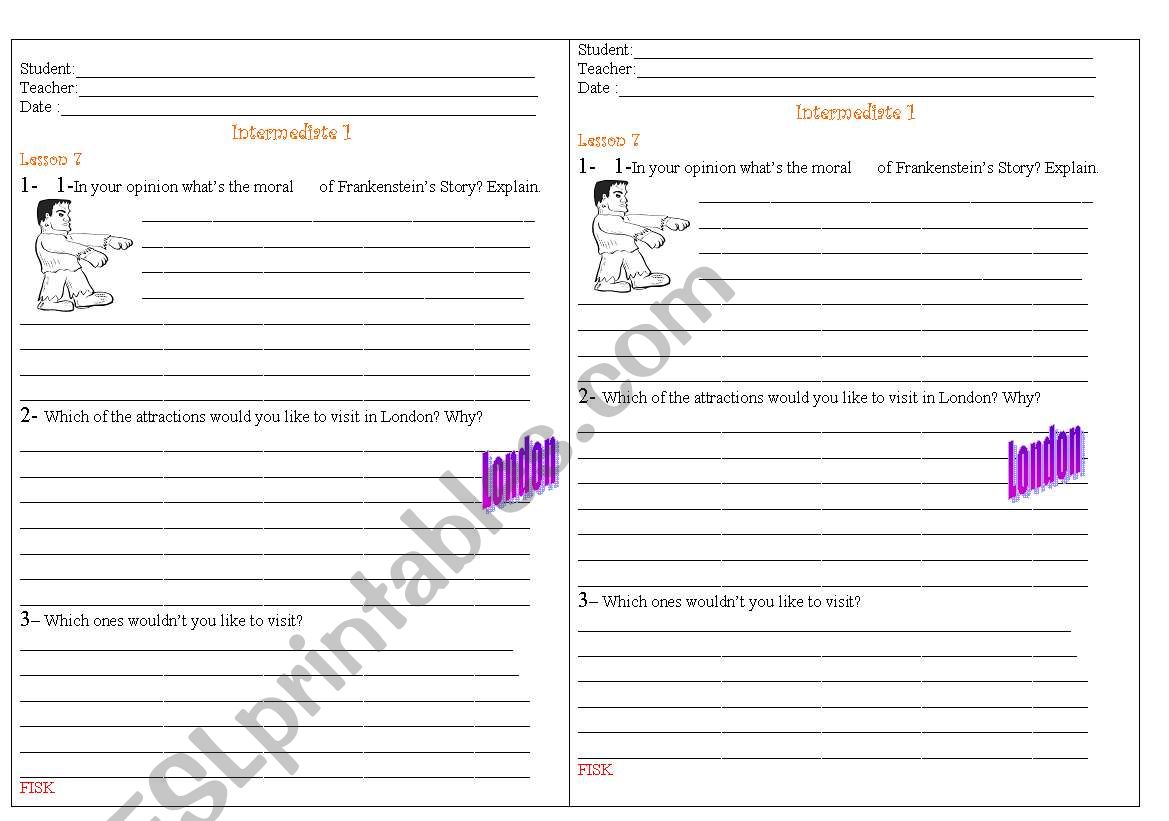 Frankstein worksheet