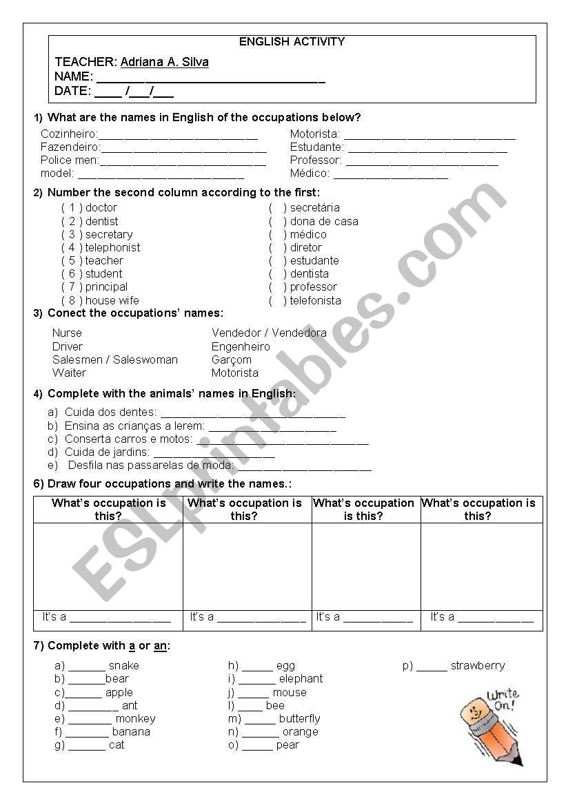 Englis exercises worksheet