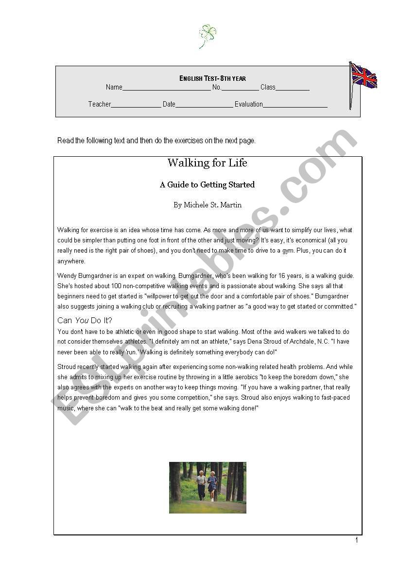 Walking for life worksheet