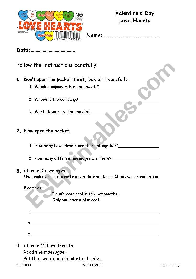 Valentines Day worksheet