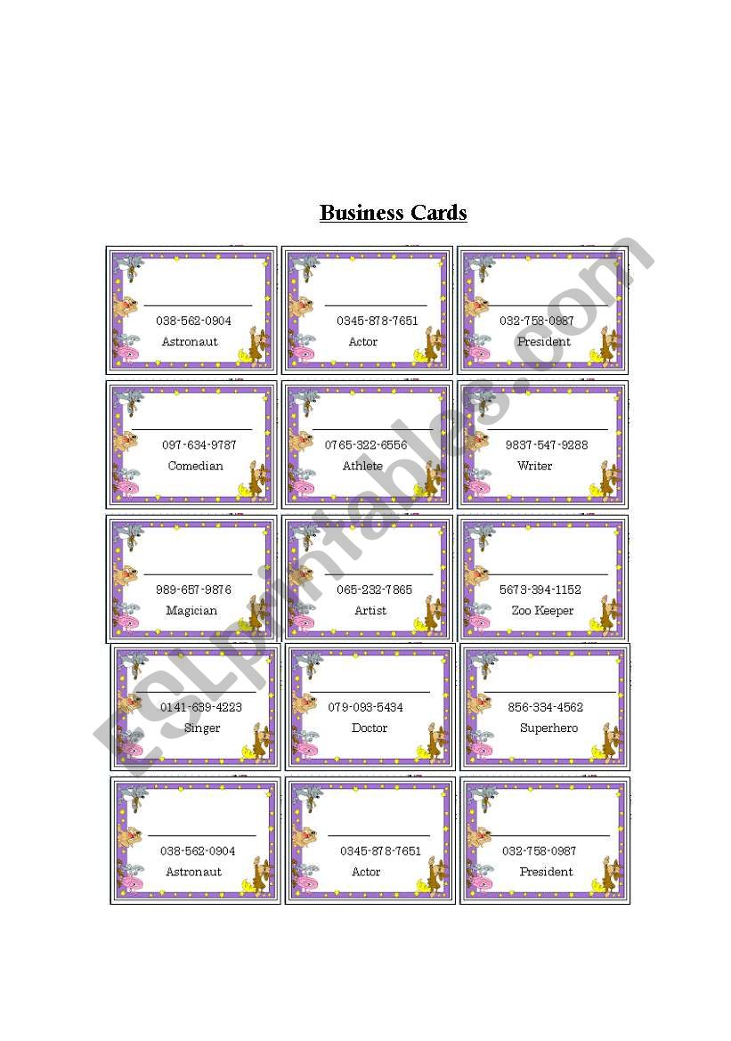 Introduction Business Card Game