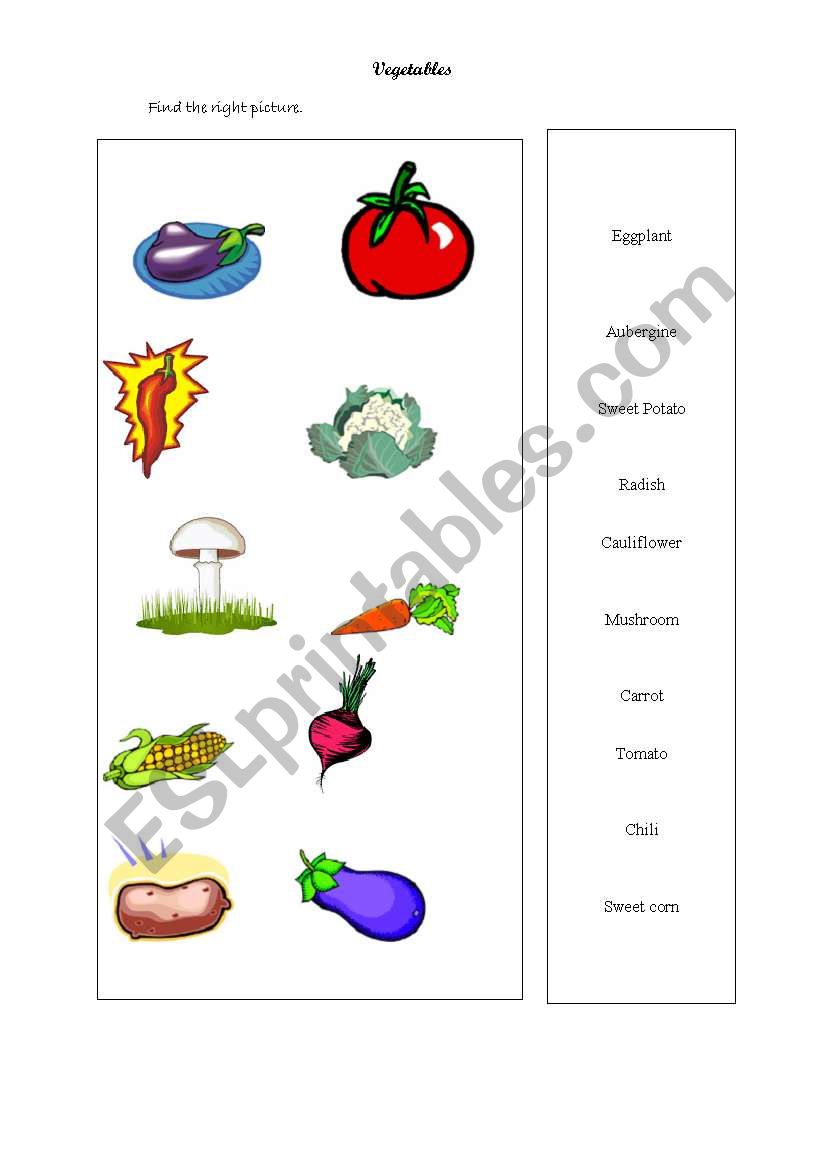 Vegetables worksheet