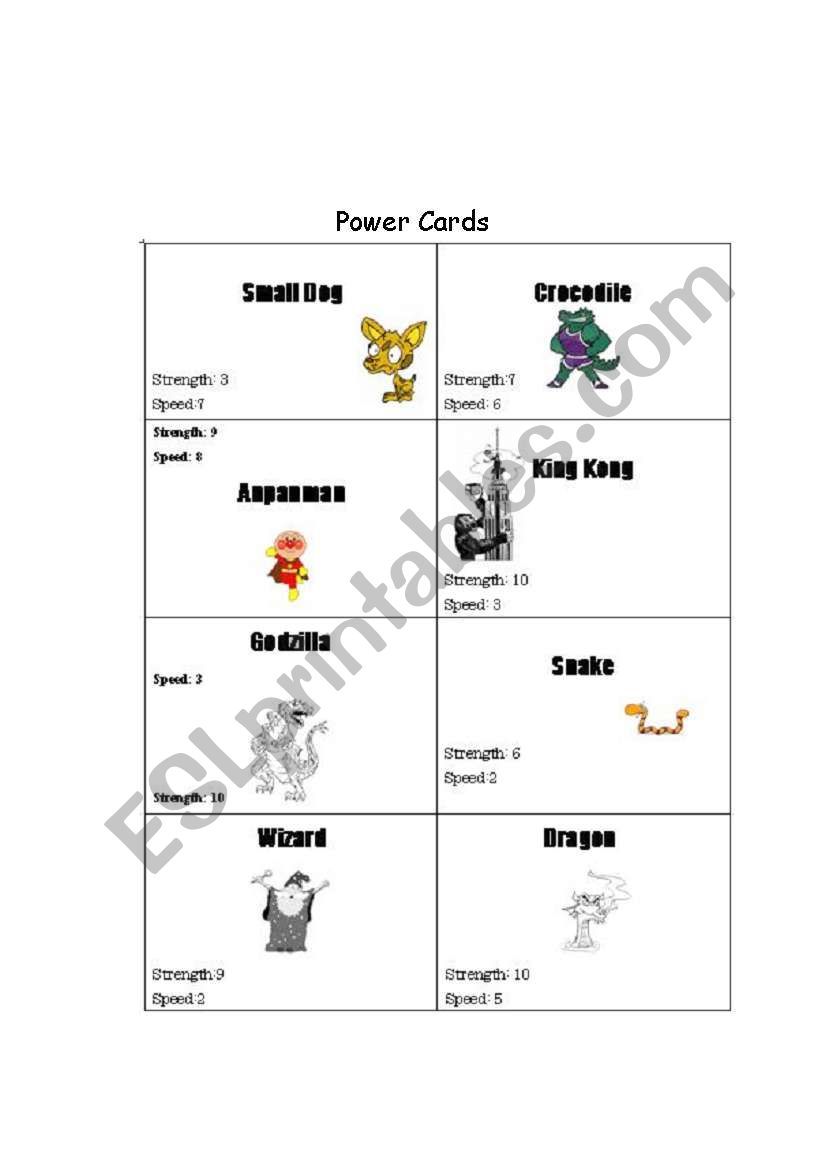 POWER CARDS worksheet