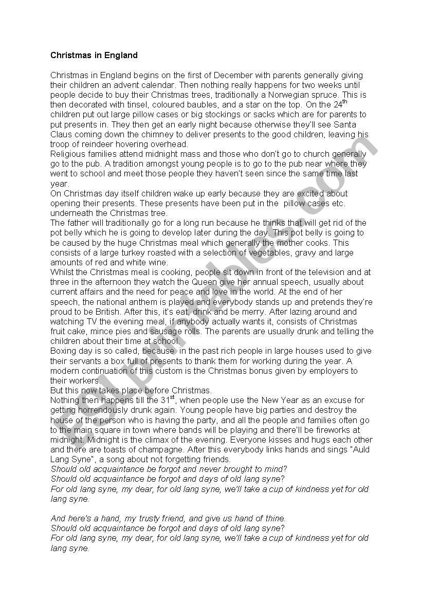 Christmas in Britain worksheet