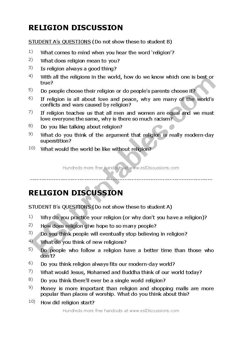 Religiuos activity worksheet