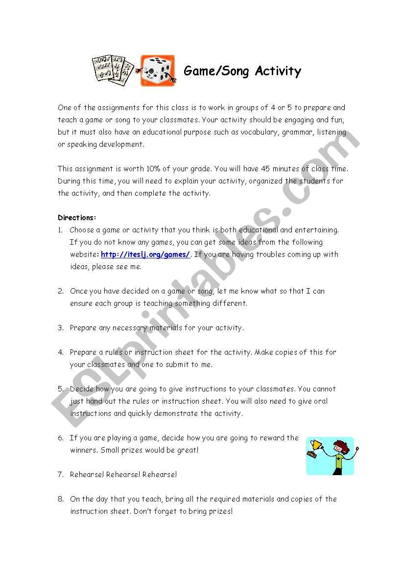 Game Activity worksheet