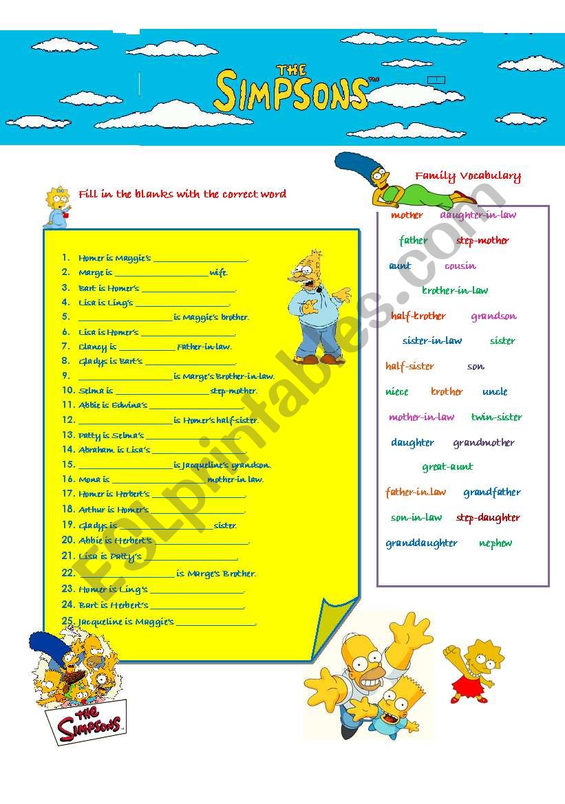 The Simpsons WORKSHEET worksheet