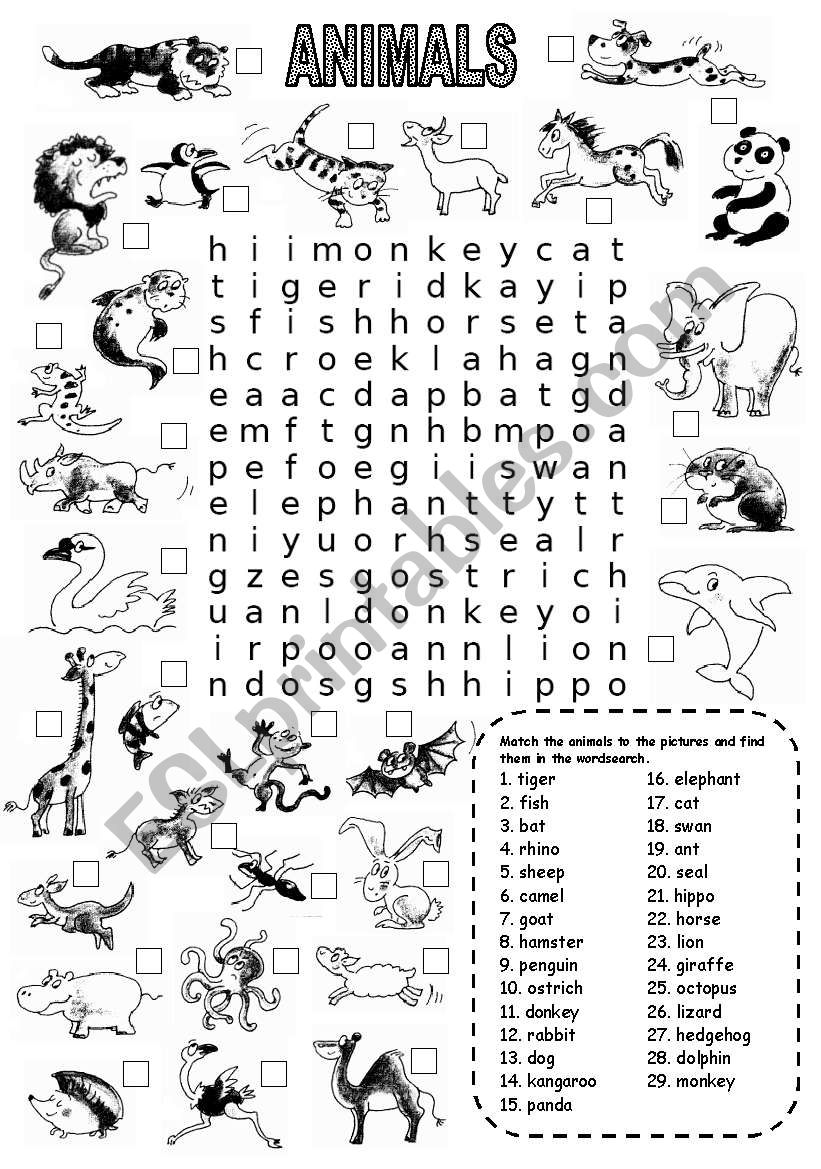 ANIMALS WORDSEARCH (1) worksheet