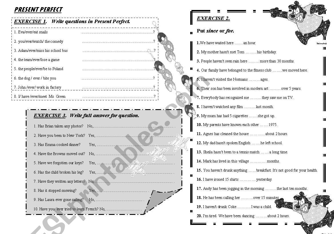 PRESENT PERFECT B-W worksheet