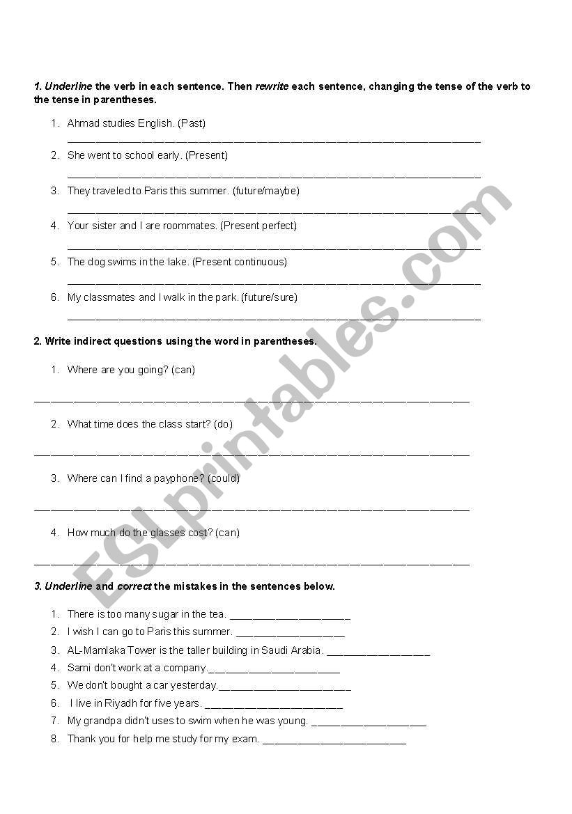 Grammar test worksheet