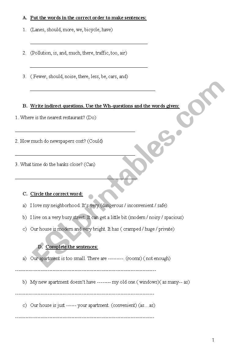 Grammar test1 worksheet