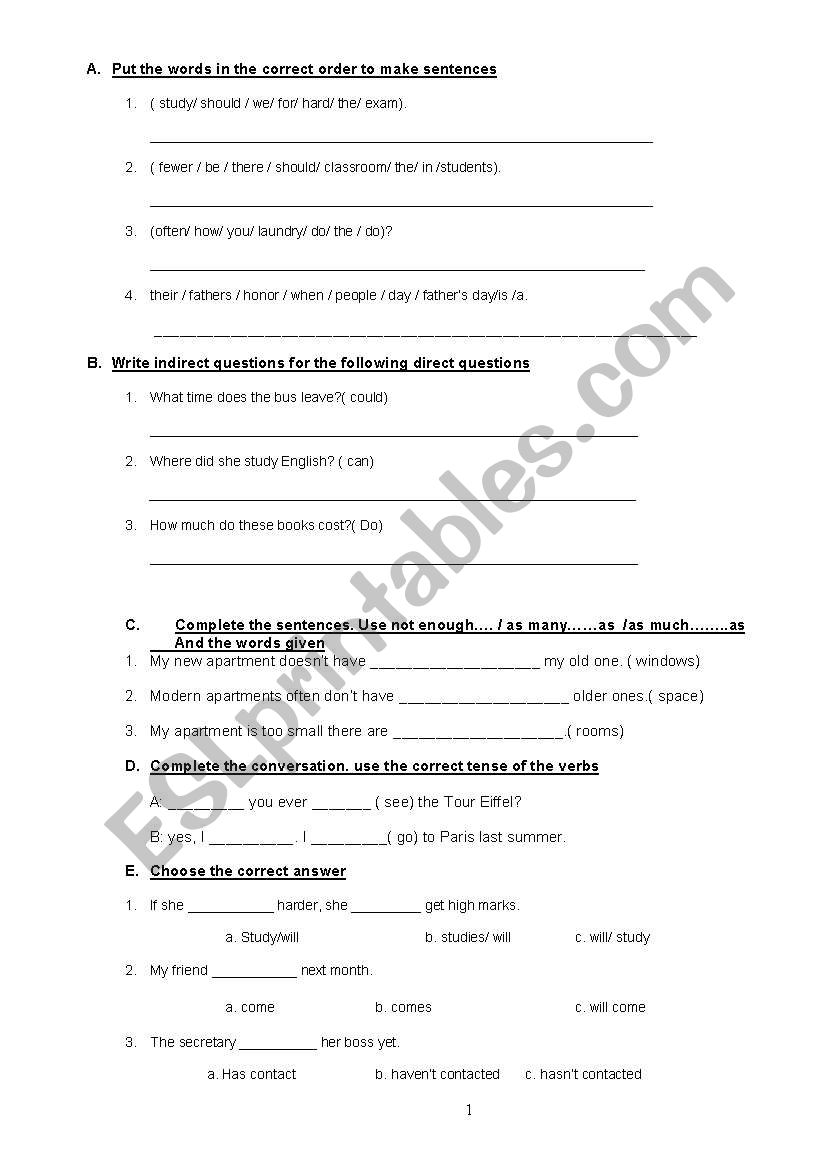 Grammar test2 worksheet