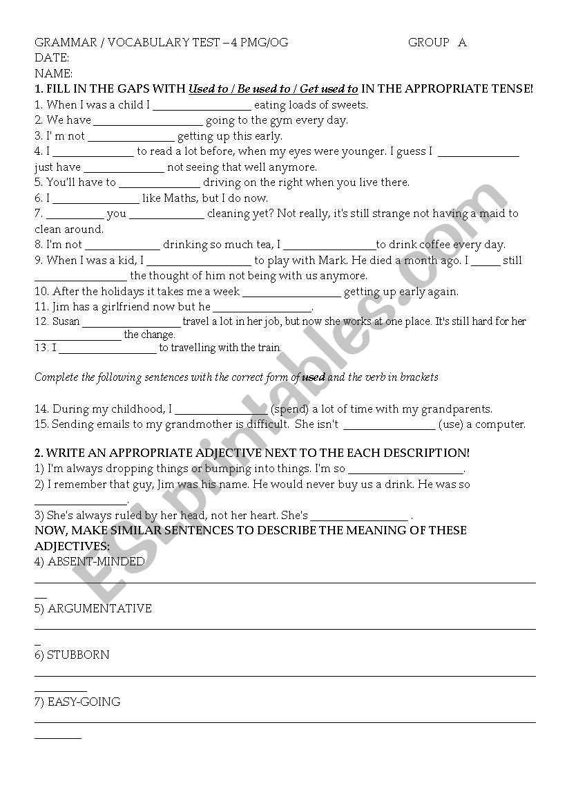 USED TO-GRAMMAR TEST worksheet