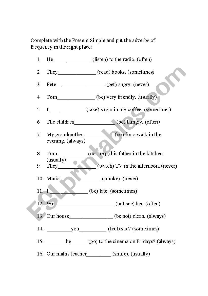 adverbs of frequency worksheet