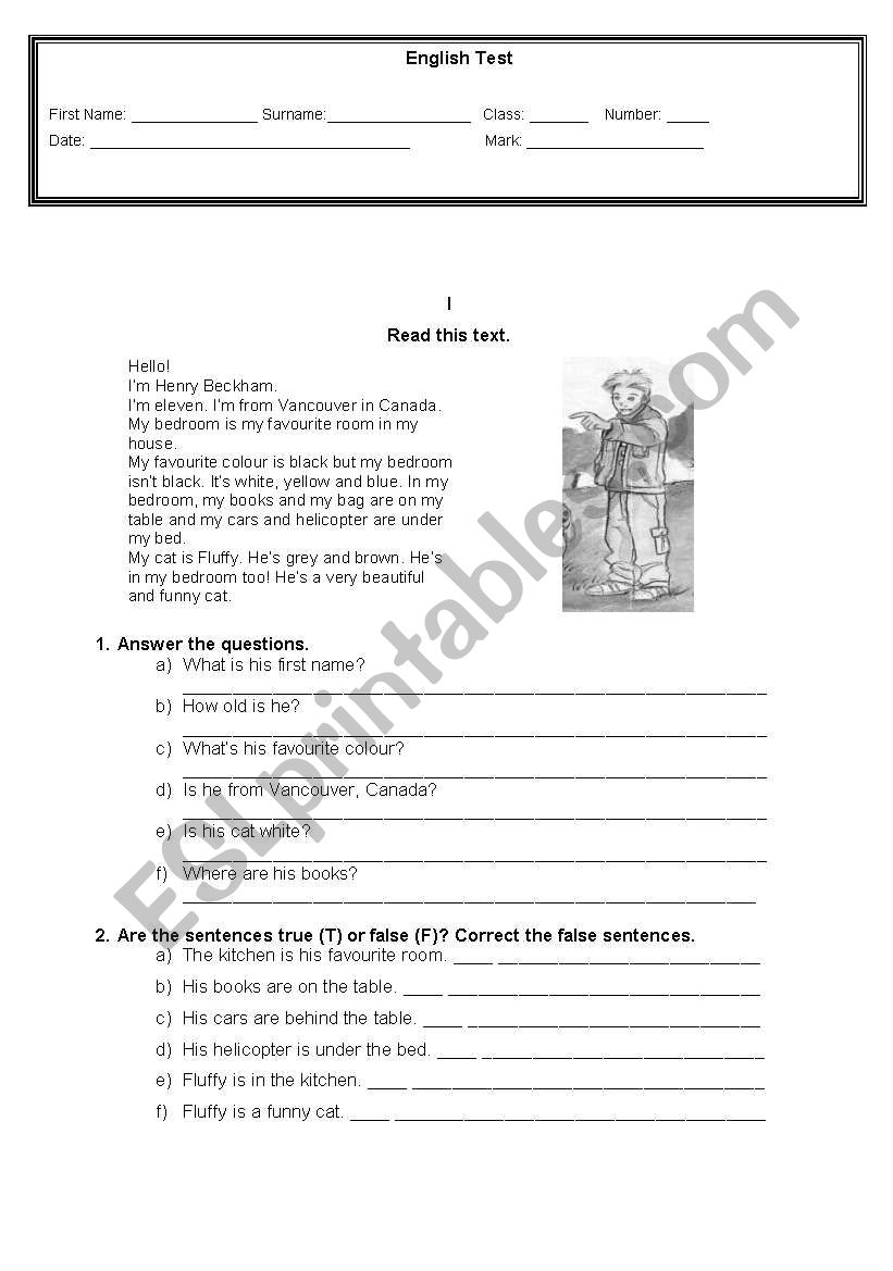Prepositions of place test worksheet