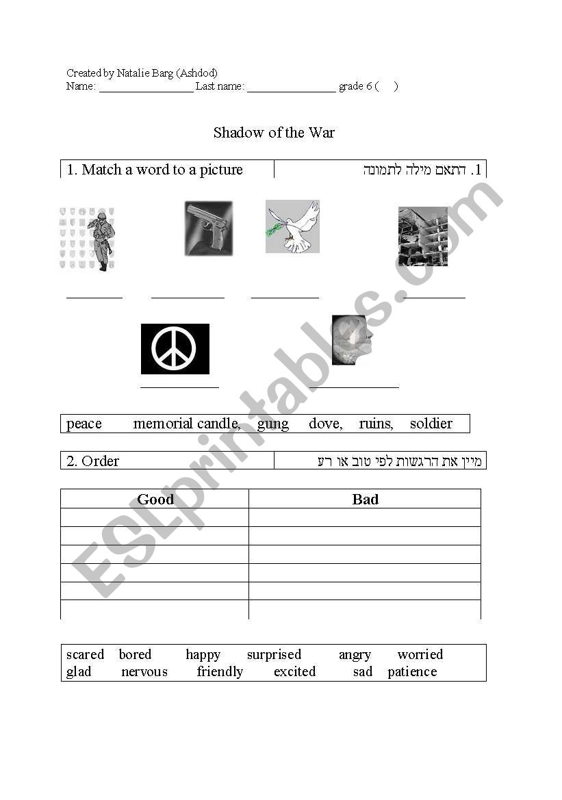 Shadow of the War worksheet