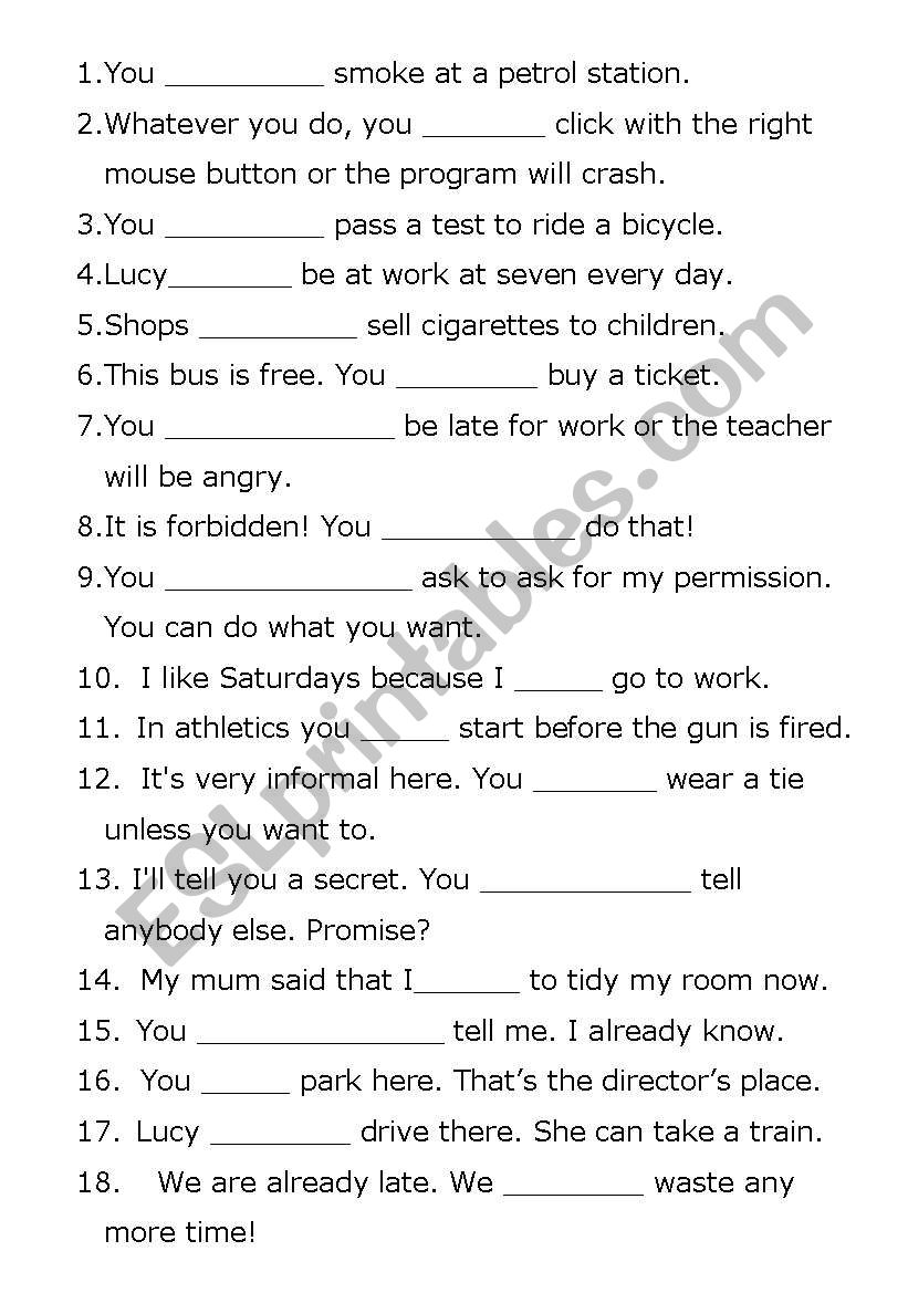 Modals worksheet