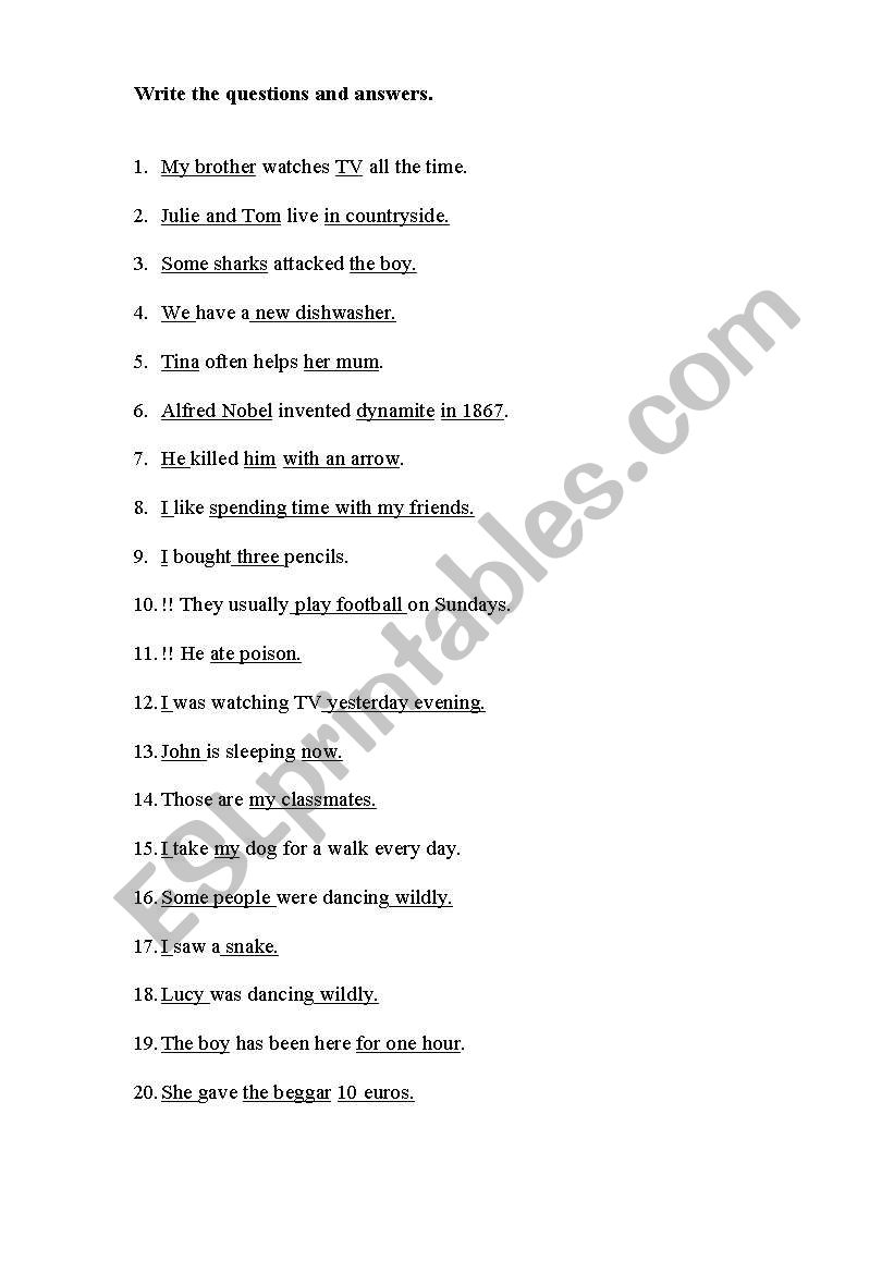 Questions worksheet