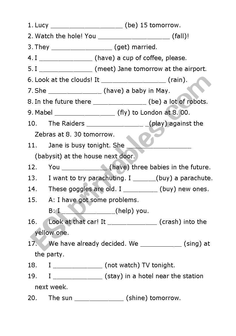 future tenses - OHP worksheet