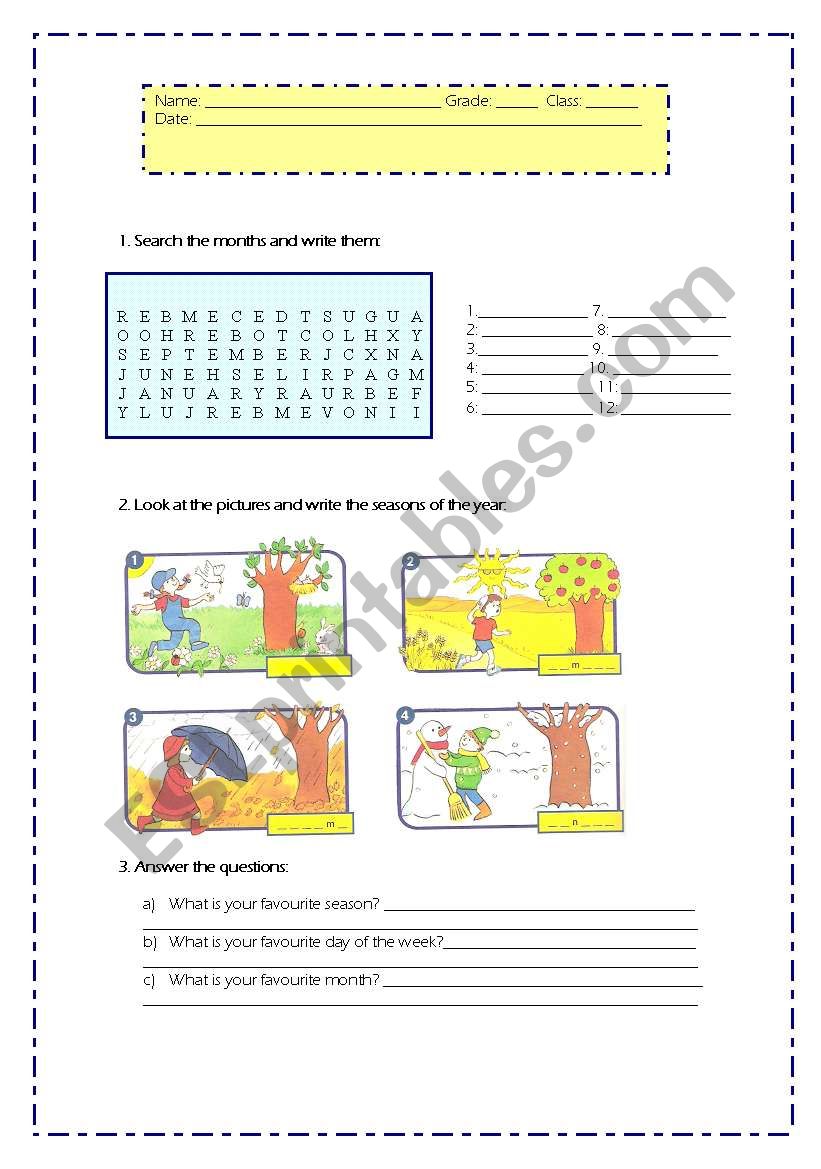 Seasons & Months worksheet