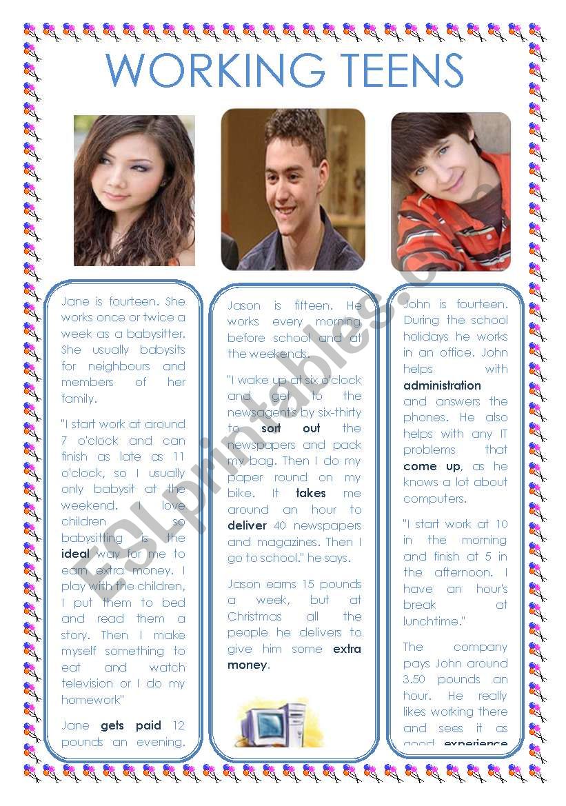 WORKING TEENS worksheet