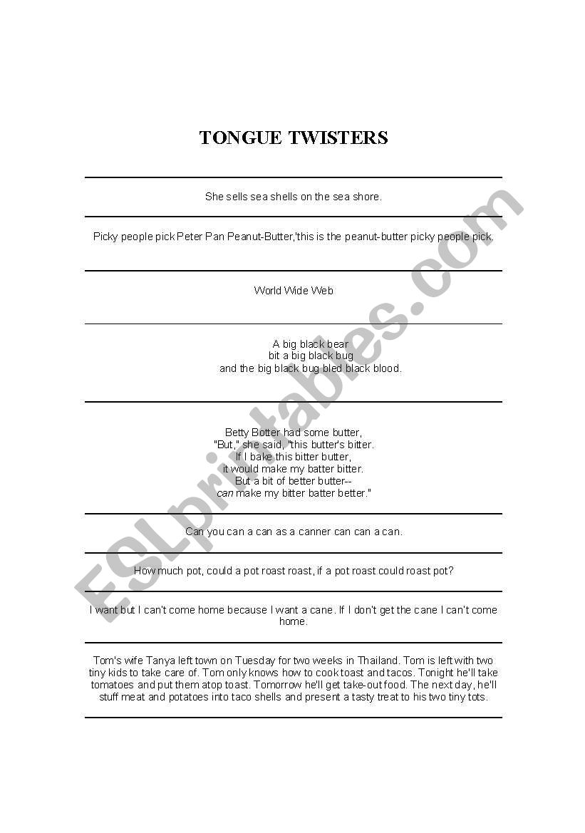 Tongue Twisters worksheet