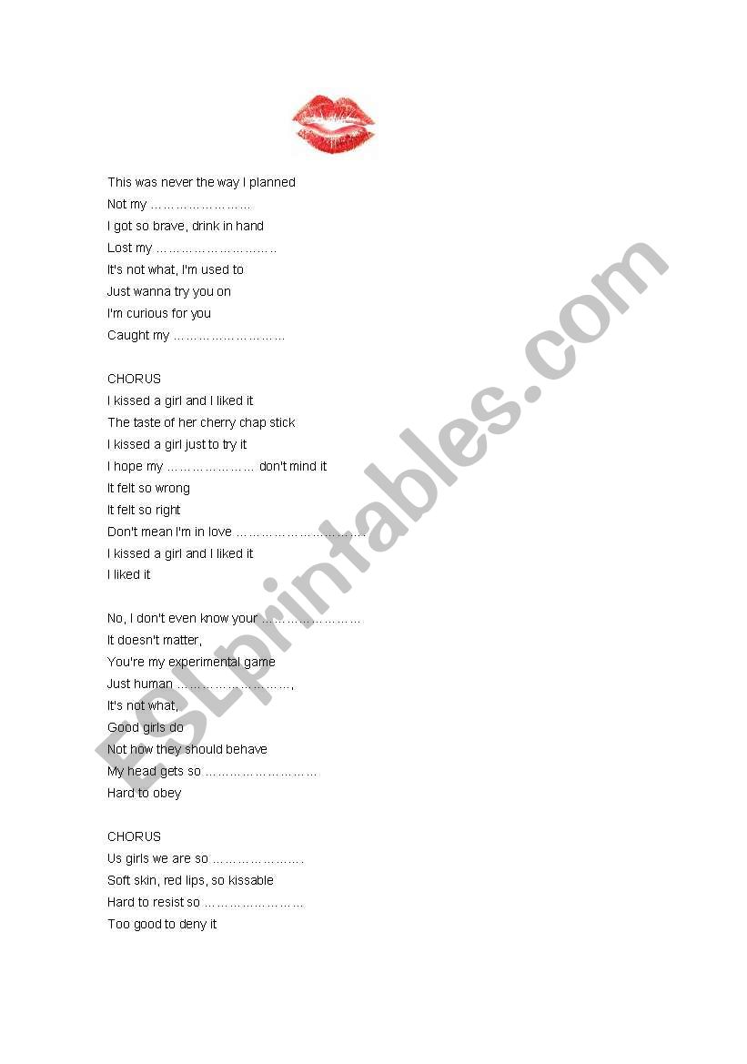 Song: I kissed the girl worksheet