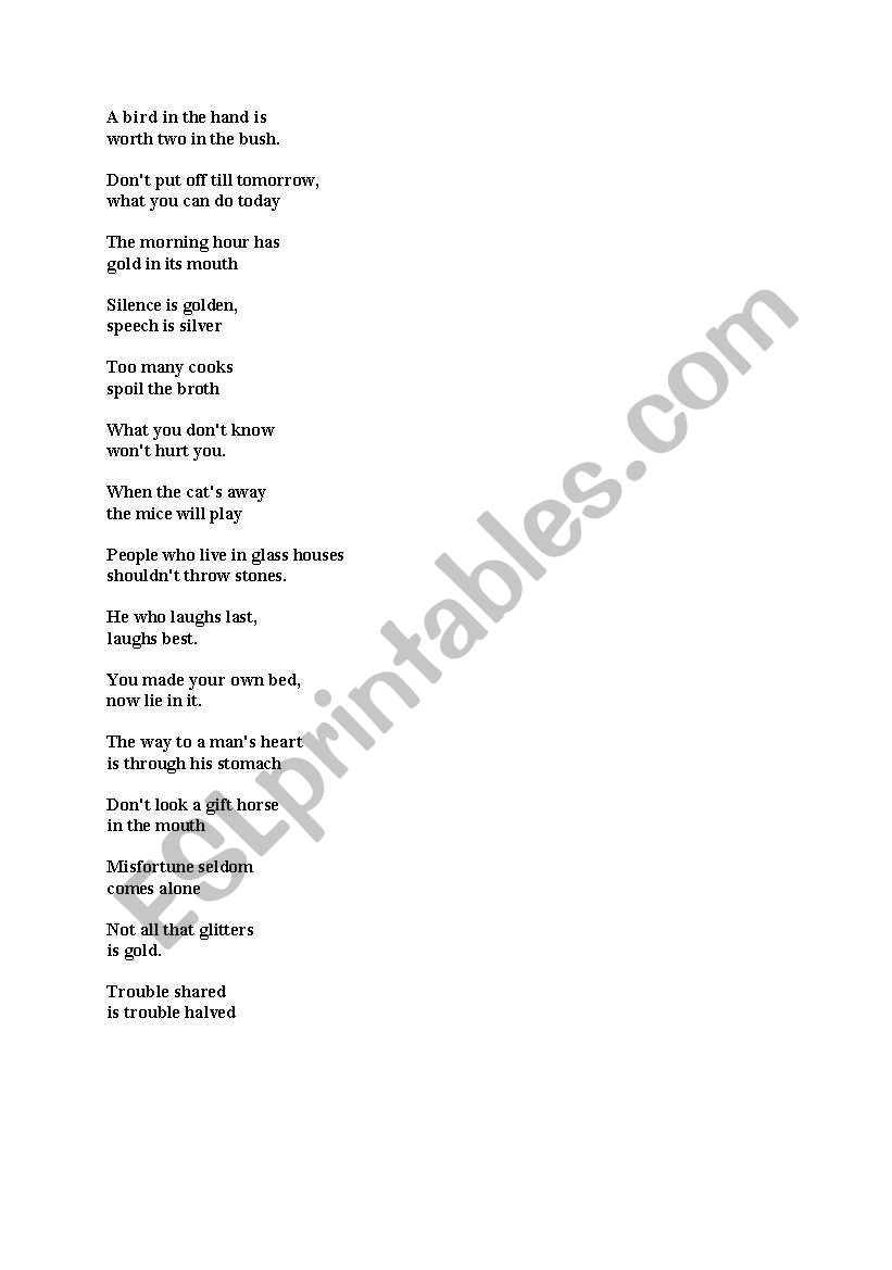 Warm up proverbs worksheet