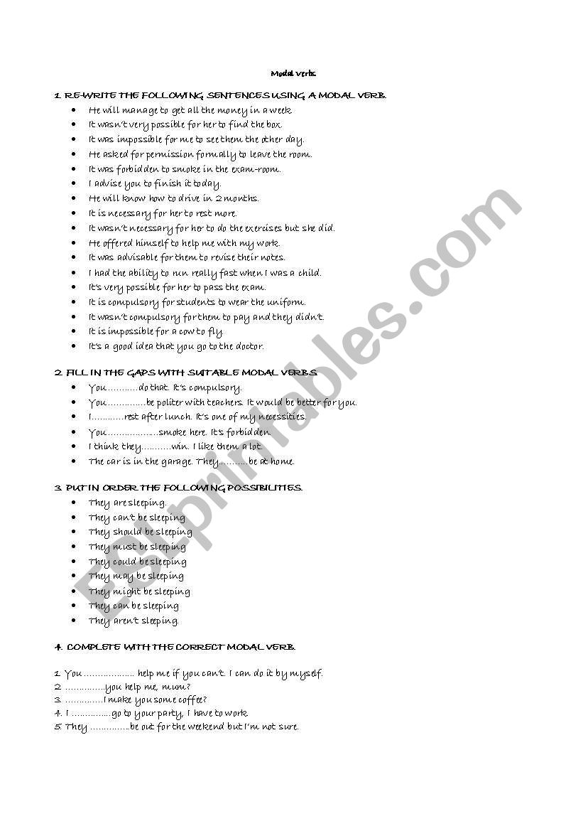 Modal Verbs worksheet