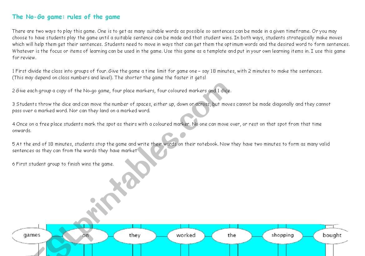 Past simple game worksheet