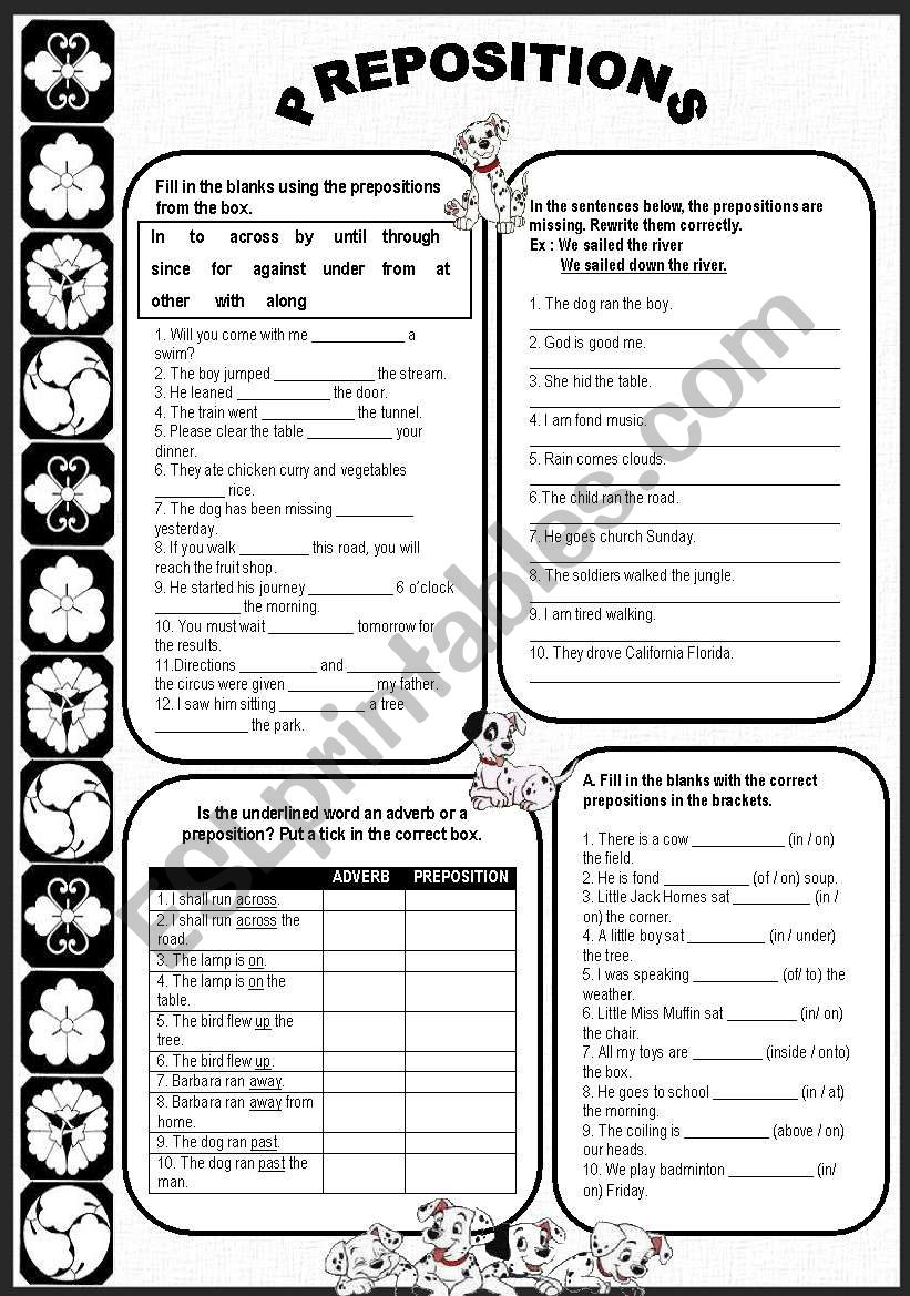 Prepositions worksheet