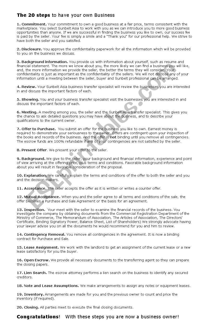 Twenty steps to have your own business.