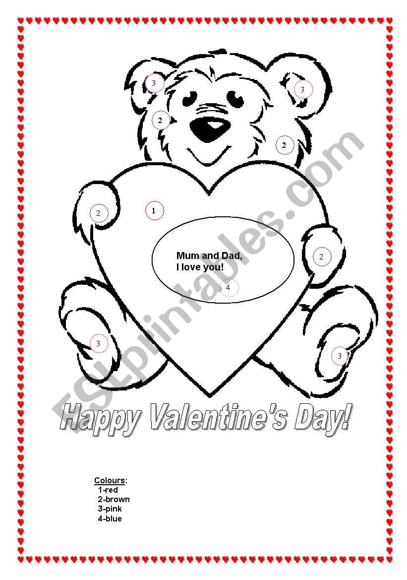 Valentines Day colouring bear