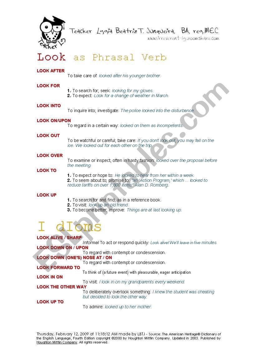Phrasal verbs and Idioms with LOOK