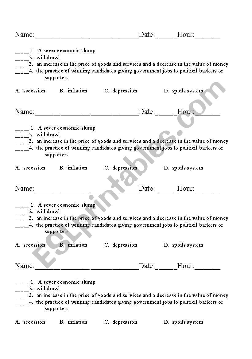 Matching Quiz worksheet