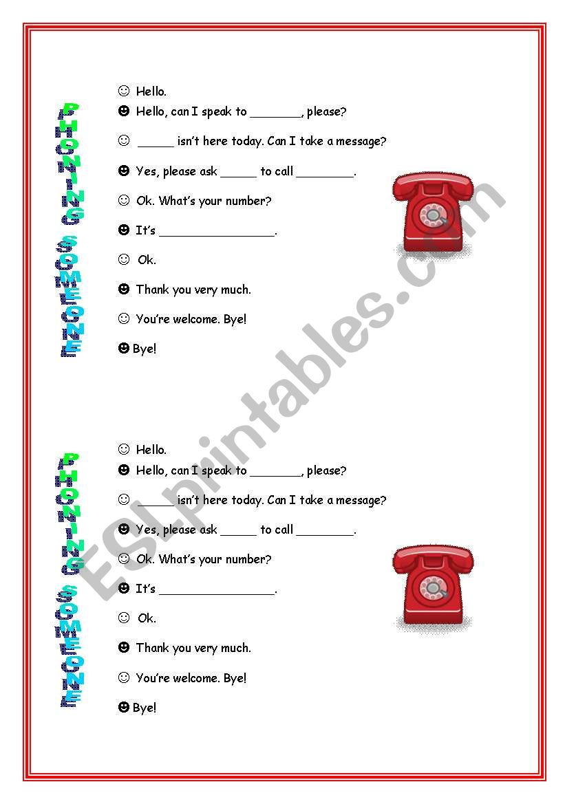 Phoning someone worksheet